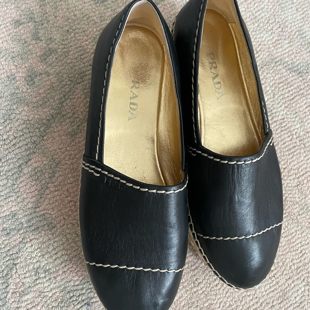 Black leather espadrilles